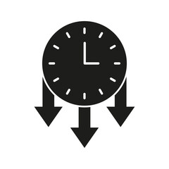 Fototapete - Clock With Downward Arrows Solid Icon. Time Management, Deadline Pressure, And Efficiency Silhouette Symbol. Productivity And Task Prioritization. Isolated Vector Illustration