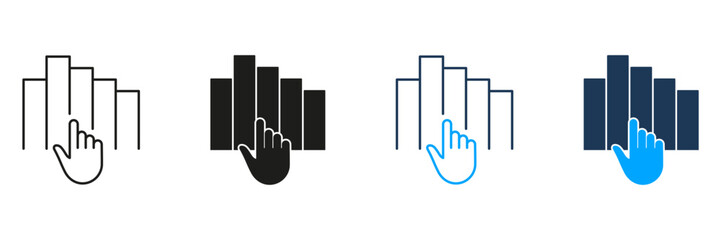 Fototapete - Hand Touching Bar Graph Line And Solid Icon Set. Interactive Data Analysis And Visualization Symbol Collection. User Engagement And Analytics Interface. Isolated Vector Illustration