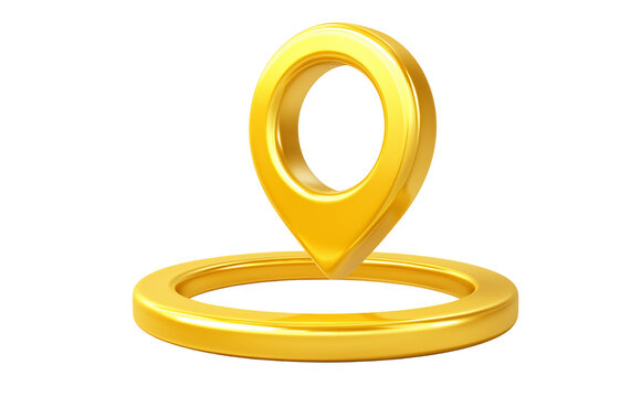 Golden location pin on circular base marker navigation
