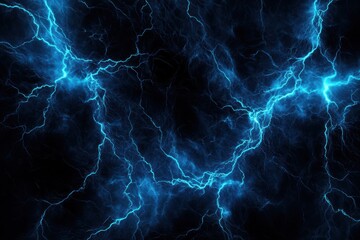 Poster - Intricate blue lightning branches illuminate a deep black void creating striking contrast