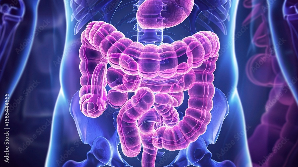 Anatomical view of the intestine showing its long, coiled structure ...