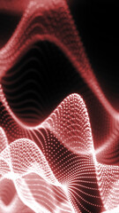 Poster - Red wave mesh made of glowing particles, representing digital flow, energy, and abstract technology