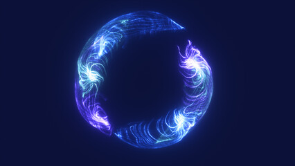 Aufkleber - Abstract electric ring of bright blue strands glowing against a dark digital background