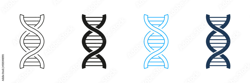 Dna Helix Line And Solid Icon Set. Genetic Structure, Molecular Biology ...