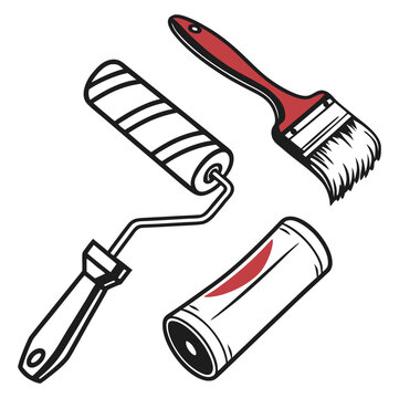 Paint Roller icon vector illustration set. Paint roller, brush icon, vector design on white background. Set of color brush, wall roller vector illustration
