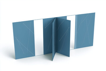 Poster - Abstract Dusty Blue Folded Paper with White Geometric Design on Clean Background. Mock up promotion information for marketing announcements and details, blank white space.