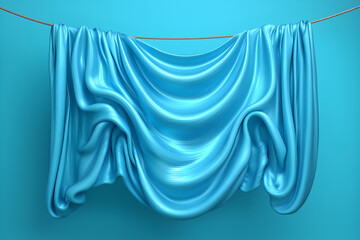 Poster - Draped Turquoise Fabric Hanging on String Against Matching Wall. Mock up promotion information for marketing announcements and details, blank white space.