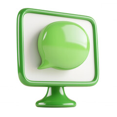 Aufkleber - 3d icon green speech bubble emerging digital computer monitor, illustrating background communication against transparent from