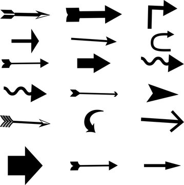 Black arrow icon set for web design and computer interface navigation