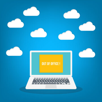 Laptop with out of office business sign