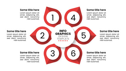 Poster - Infographic template. Abstract flower with numbers and 6 red leaves