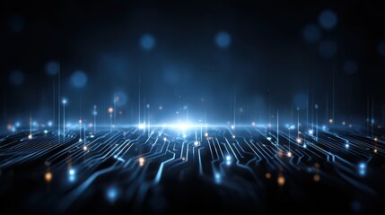 Fototapete - Futuristic technology circuit board with glowing lights and bokeh effect. Use to show digital transformation, AI, and innovative future concepts.