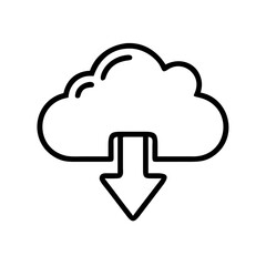 Aufkleber - simple line-art icon of a cloud with a downward arrow is perfect for websites or blogs explaining file downloads, cloud storage, or data transfer.