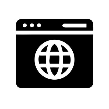 bold flat-design icon of a web browser with a globe is perfect for technology websites, internet services, or blogs about global connectivity and online presence.
