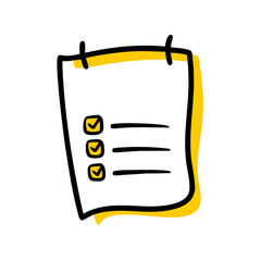 Poster - hand-drawn icon of a clipboard with checked items, ideal for websites or blogs illustrating to-do lists, completed tasks, or checklists. The style is doodle.
