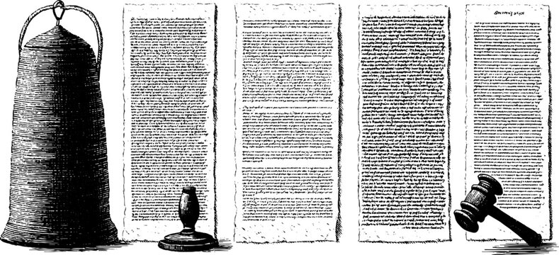 Antique manuscript collection with engraved illustrations for historical design