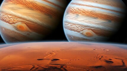 Wall Mural - Stunning View of Jupiter and Mars in the Night Sky of the Universe
