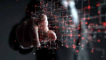 Aufkleber - Businessman engaging with a futuristic, glowing network, representing innovation, technology, and connectivity in the dynamic landscape of modern business practices