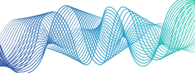 Poster - Abstract wave design with overlapping curved lines and  gradient. Lines rhythmic, flowing, elliptical waveform and sound waves or frequency modulation. Harmony, energy, and movement. 