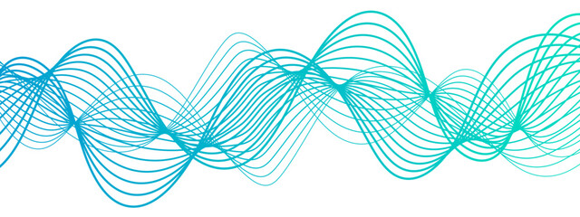 Poster - Abstract wave design with overlapping curved lines and  gradient. Lines rhythmic, flowing, elliptical waveform and sound waves or frequency modulation. Harmony, energy, and movement. 