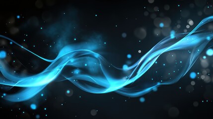 Aufkleber - Abstract blue wave with glowing particles on a dark background