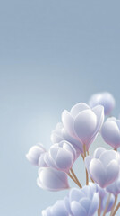 Poster - Delicate pastel flowers with soft petals and gentle curves, set against a serene blue background, creating a tranquil and calming atmosphere for visual storytelling