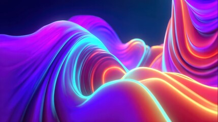 Poster - Abstract Neon Waves In Vibrant Colors. Dynamic Flow Of Light And Energy