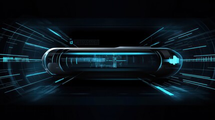 Poster - Futuristic Technology Core with Glowing Blue Lines in Dark Background