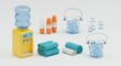 © SRI - Playset miniature water cooler ice buckets and towels