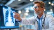 © Lens Legacy - Medical professional analyzes chest X-ray in well-lit hospital setting