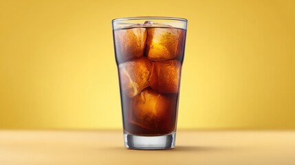 Poster - Cold brew coffee with ice cubes in a glass tumbler on light background with layout area