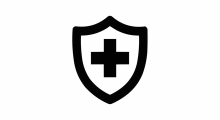 Poster - A black outline of a shield containing a plus sign centered inside on a white background image view