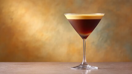 Poster - Espresso martini cocktail in a chilled glass on reflective surface with layout room