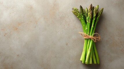 Fototapete - Fresh asparagus stalks tied with string on neutral stone surface with elegant copy space