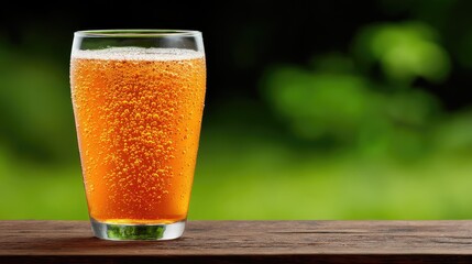 Fototapete - Glass of kombucha with bubbles forming at the top placed on a wooden surface with open area