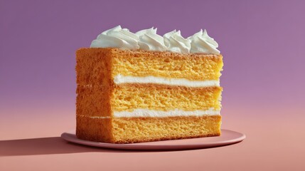 Poster - Layered sponge cake with cream frosting on a pastel background with soft shadows and copy space
