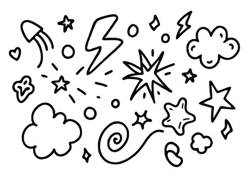 A Line marker hand drawn brush arrow element set. Sketch pencil stroke vector graphic pen underline scribble icon. Hand drawn line heart, crown, star symbol highlight marker shape, Vector illustration