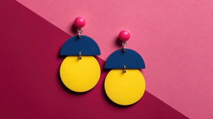 Poster - Pair of fashion earrings with bold colors on vibrant background with layout room