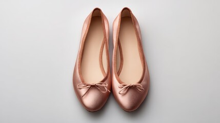 Poster - Pair of ballet flats in top view on white background with elegant layout and space