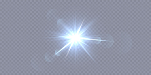 Wall Mural - realistic flashlight with bokeh effect on transparent background, glowing light burst with radiant b