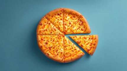 Poster - Sliced pizza with golden crust arranged in a circle with missing slice and open space