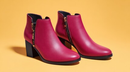 Poster - Stylish women's ankle boots without branding displayed with shadows on bright surface