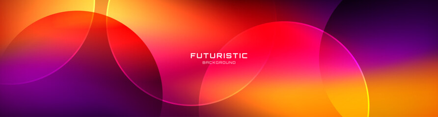 Poster - 3D colorful abstract background overlap layer on dark space with glowing circles effect decoration. Modern graphic design element cutout style concept for web, art, flyer, card, or brochure cover