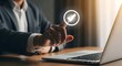 © lisha - Businessman using laptop with check mark icon for online approval and confirmation task done