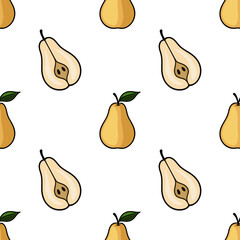 Poster - Seamless vector pattern of hand-drawn pears, featuring whole and halved fruits in a playful, minimalist style with a touch of vintage charm.