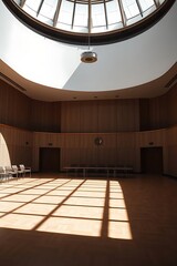Poster - Serene Architectural Interior with Natural Light and Empty Chairs Minimalist Aesthetics
