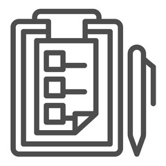 Fototapete - Test checklist paper and pen line icon, driver license concept. Vector graphics. Clipboard with driver test and pen sign on white background, outline style icon for mobile or web design.