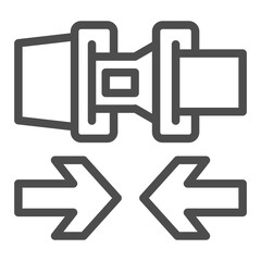 Fototapete - Seat belt and two arrows line icon, drivers permit concept. Vector graphics. Driver safety at road sign on white background, outline style icon for mobile or web design.