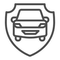 Fototapete - Driving school car on shield line icon, learners permit concept. Vector graphics. Car vehicle on emblem, safety sign on white background, outline style icon for mobile or web design.