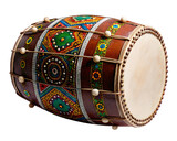 Decorated indian dhol drum isolated on a transparent background